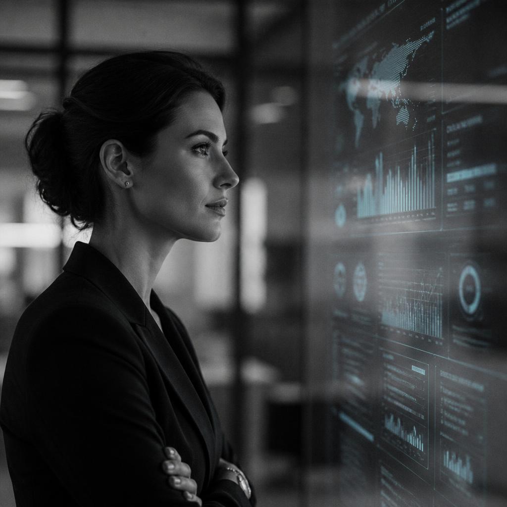 Dirigeante travaillant avec des outils d'intelligence artificielle
